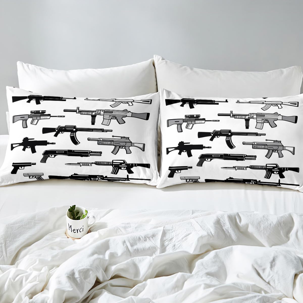 Feelyou Gun Bed Sheets Set Soft Deep Pocket Bedding Queen Size Includes 1 Fitted Sheet & 2 Pillowcases (No Flat Sheet)