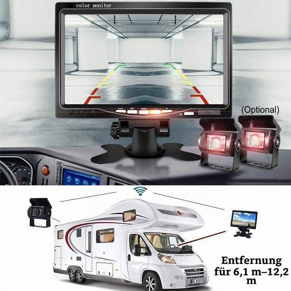 CAMECHO Rückfahrkamera Kabellos, 7 Zoll TFT LCD Monitor und Parkkamera IP68K wasserdichte Auto Rückfahrkamera Funk, 1080P HD Nachtsicht 120° Weitwinkel für Auto/Fahrzeug/LKW/Van/Caravan/Camper