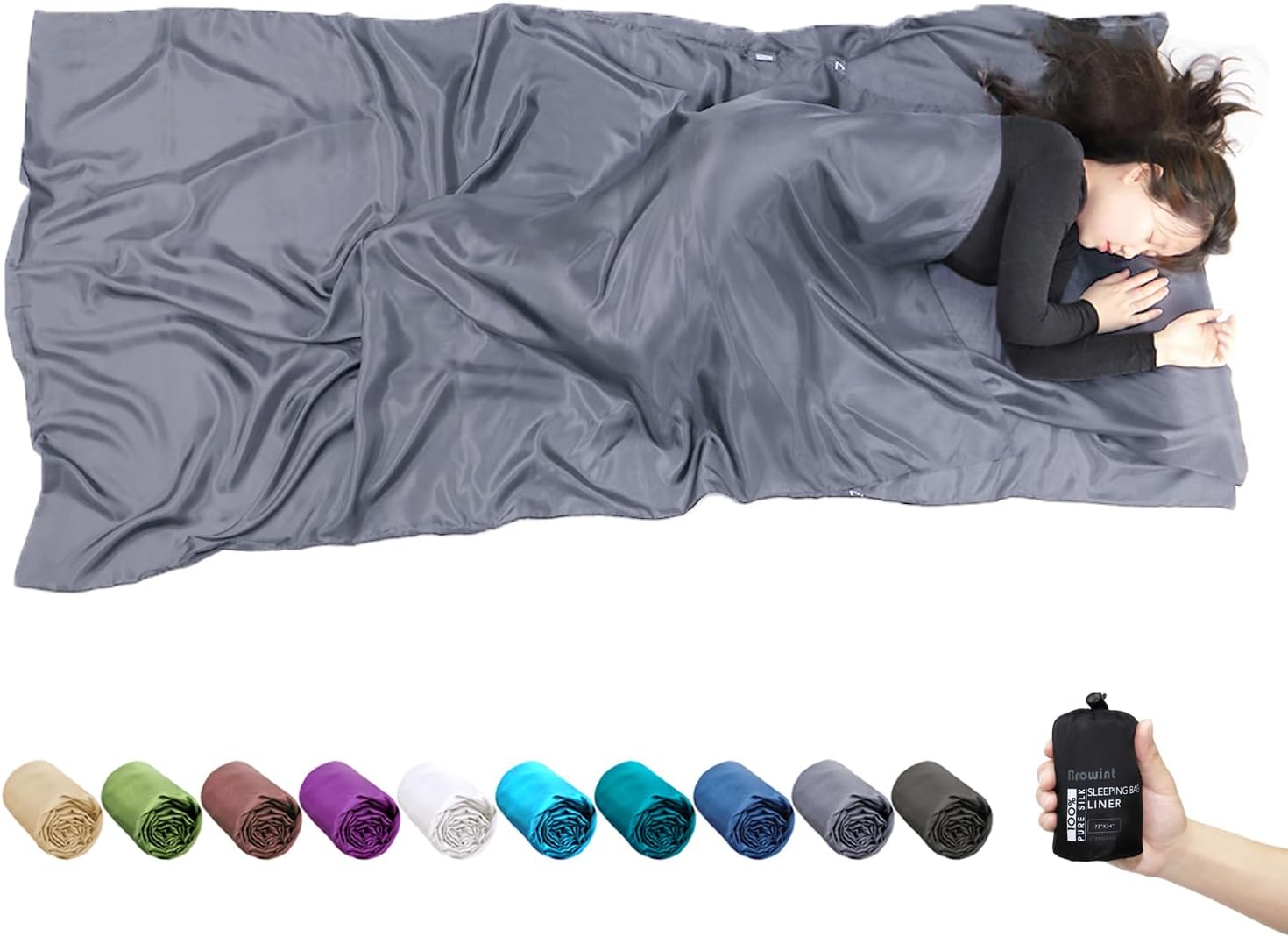 Silk Sleeping Bag Liner, Silk Sleep Sack, Extra Wide 87"x43", Lightweight Travel Sheet for Hotels, More Colors for Option, Reinforced Gussets
