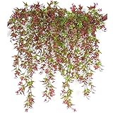 PASYOU 人工つる、ハンギングアイビーサツマイモの葉 プラスチック植物 葉のつる UV耐性 緑の造花 屋内 屋外 庭 ドア 壁 ウェディング パーティー テーブル 装飾 レッド 4個パック