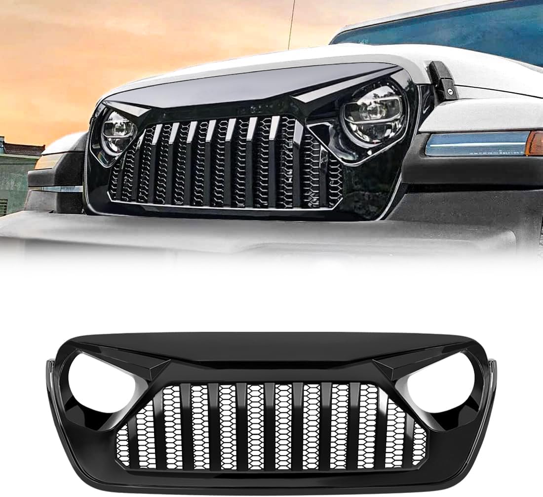 Front Vader Grille Compatible with 2018-2025 Wrangler JL & 2020-2025 Gladiator JT, w/o TrailCam (Glossy Black)