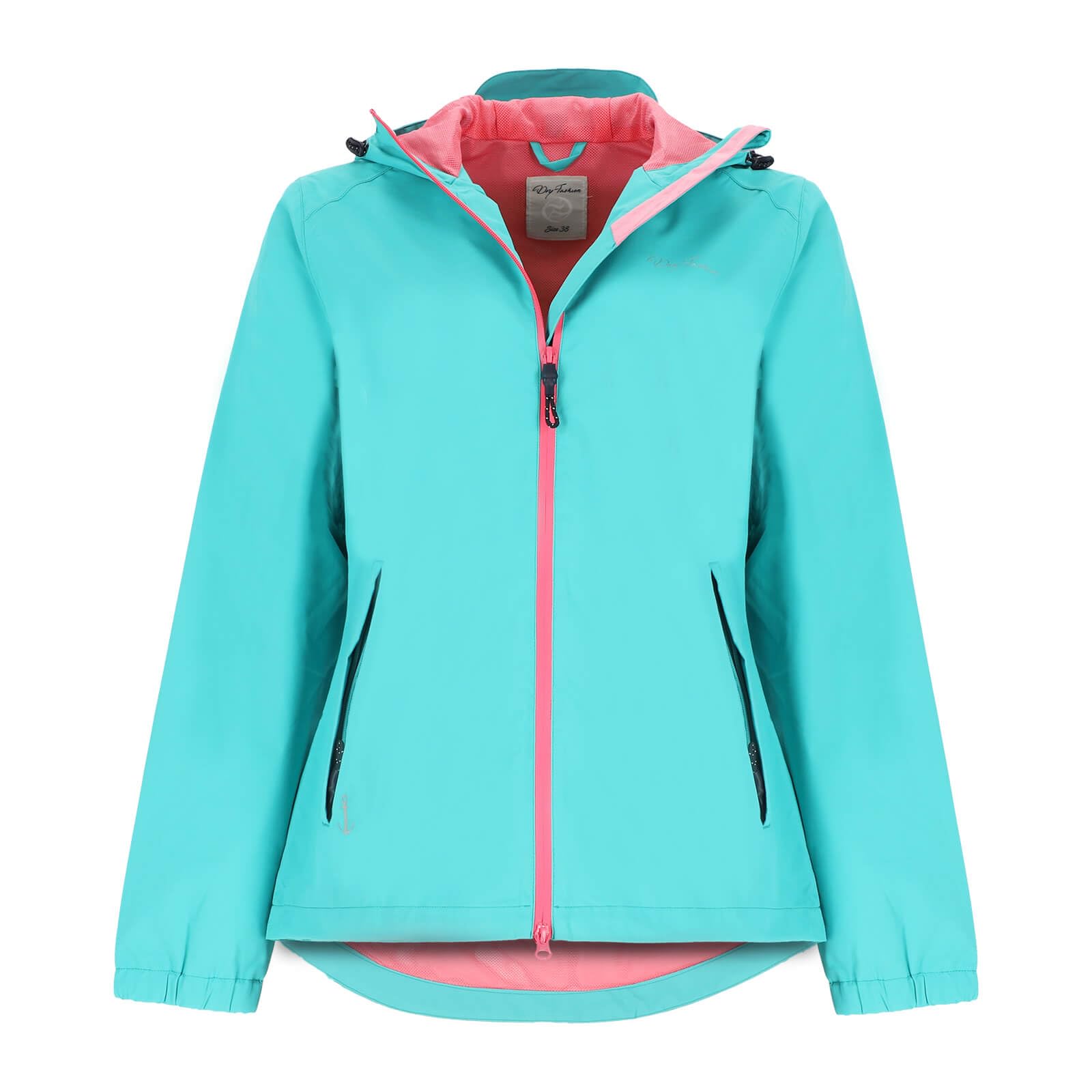 Dry Fashion Damen Funktionsjacke Spiekeroog - Fahrradjacke Navy, Größe 48 | Wind- & wasserdicht, Verschweißte Nähte, Wasserdichter 2-Wege-Reißverschluss, Kapuze verstellbar mit Vorderschirm, Einrollbar
