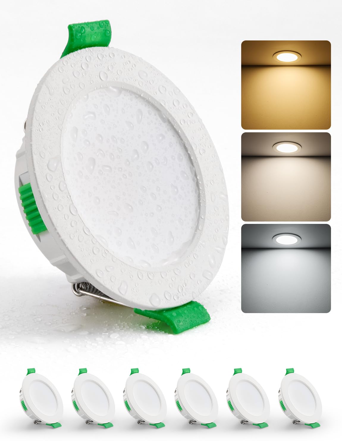 HOMEOW LED Einbaustrahler 230V 55mm – 68mm Lochmaß, 4W LED Spots Warmweiß Neutralweiß Kaltweiß, Einbauleuchten Deckenspots Einbau Ultra Flach IP44 für Bad, 6er Set
