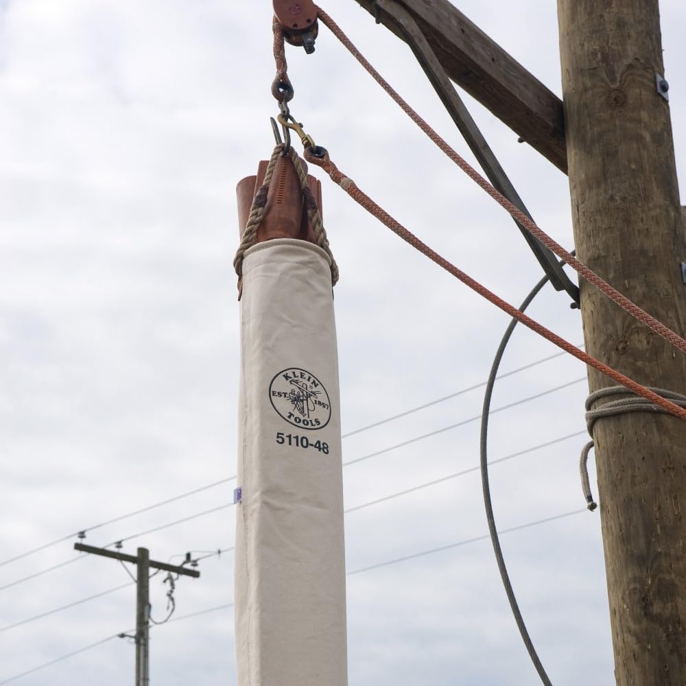 Klein Tools 5110-48 Line-Hose Bag, No. 6 Canvas with Cycolac Top Ring and Molded Bottom, 48-Inch Height