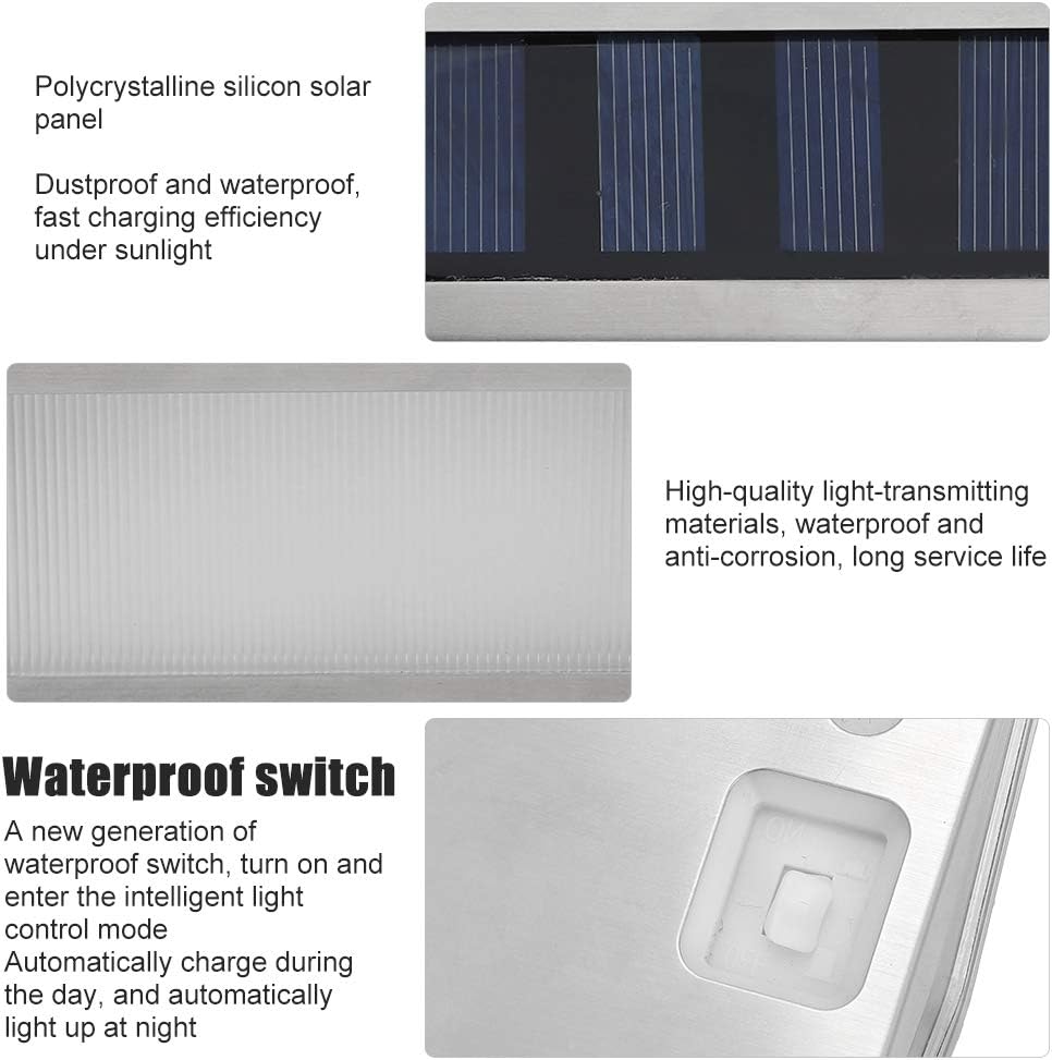 Solar Step Lights, Energy Saving High Conversion Polysilicon Solar Panel, Fast & Easy Installation, Intelligent Light Control, Stainless Steel, Wide Application with Screws, for