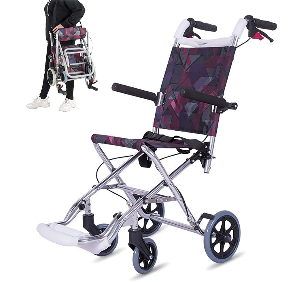 Silla de escalera plegable Silla de ruedas de viaje, Silla de ruedas infantil plegable liviana, Estructura de aleación de aluminio, Silla de ruedas de avión de viaje, Reposapiés extraíbles para niño