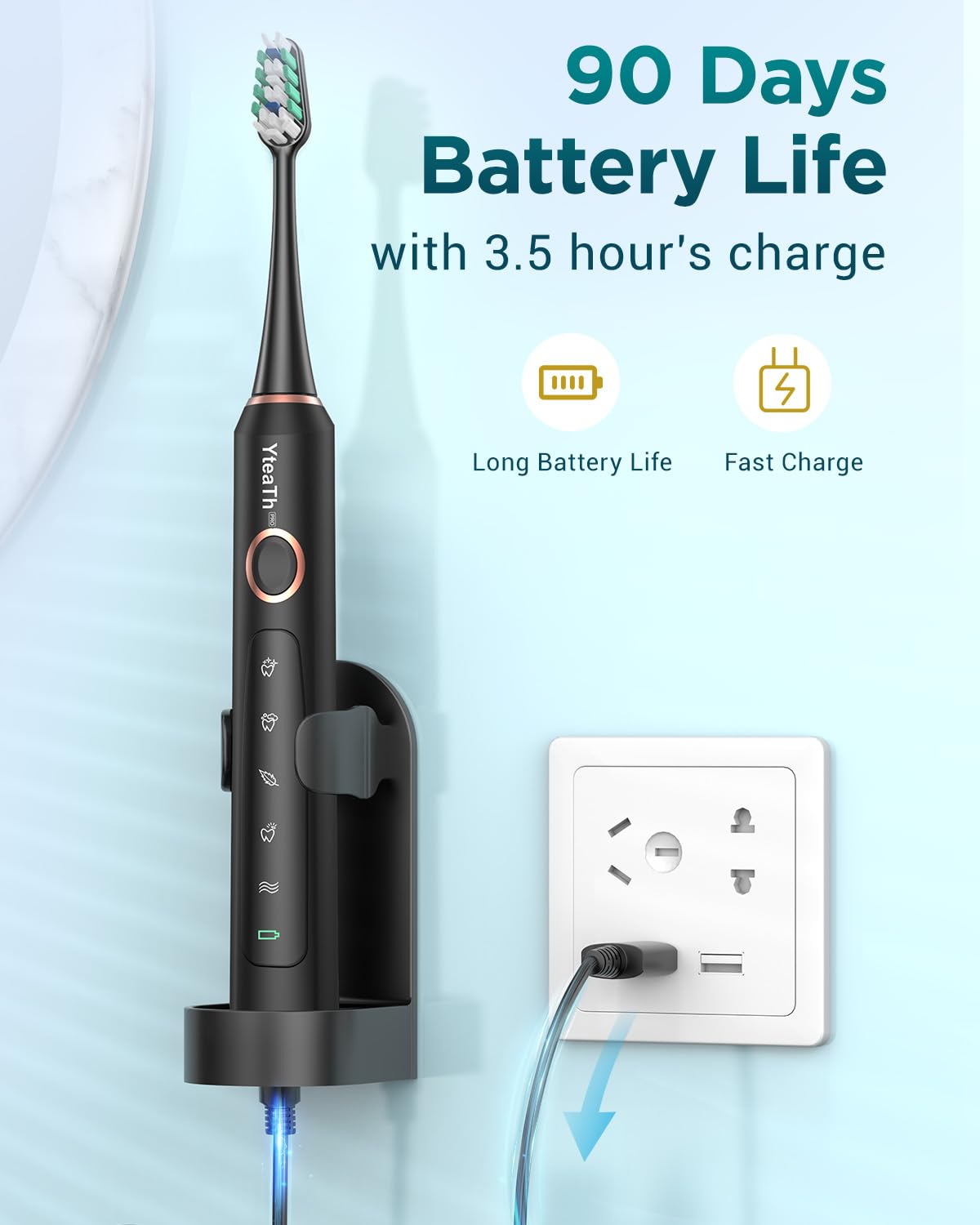 Cepillo de Dientes Eléctrico Sónico para Adultos - Cepillo Electrico con 8 Cabezales y Estuche de Viaje, 5 Modos, IPX7 Impermeable, Cepillo Dientes Electrico Ultrasónicos, Negro Profundo