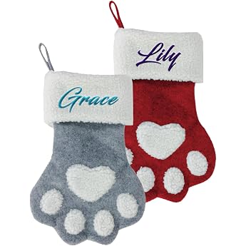 Weihnachtsstrumpf Personalisiert Hund Katze Nikolausstrumpf mit Namen Pfotenf rmige Weihnachtssocken zum Aufh ngen Nikolaus Socken Personalisiert Geeignet f r Zuhause Feste und Dekoration