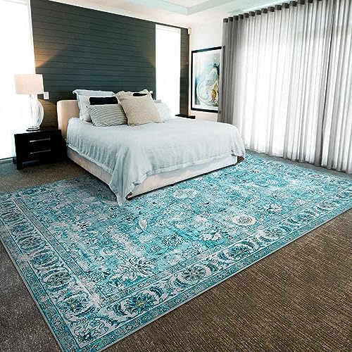 Fashriend Doria Machine Washable Area Rug 3'6''×5'6'' Non-Slip Foldable for Living Room Bedoom Kitchen Boho Bohemian Vintage Persian Teal