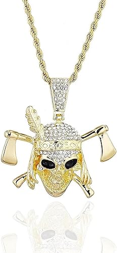 Colgante de calavera de cadena helada para hombre, calavera de vampiro con hacha, pirata, diablo, demonio, estilo hip hop, punk, joyería para