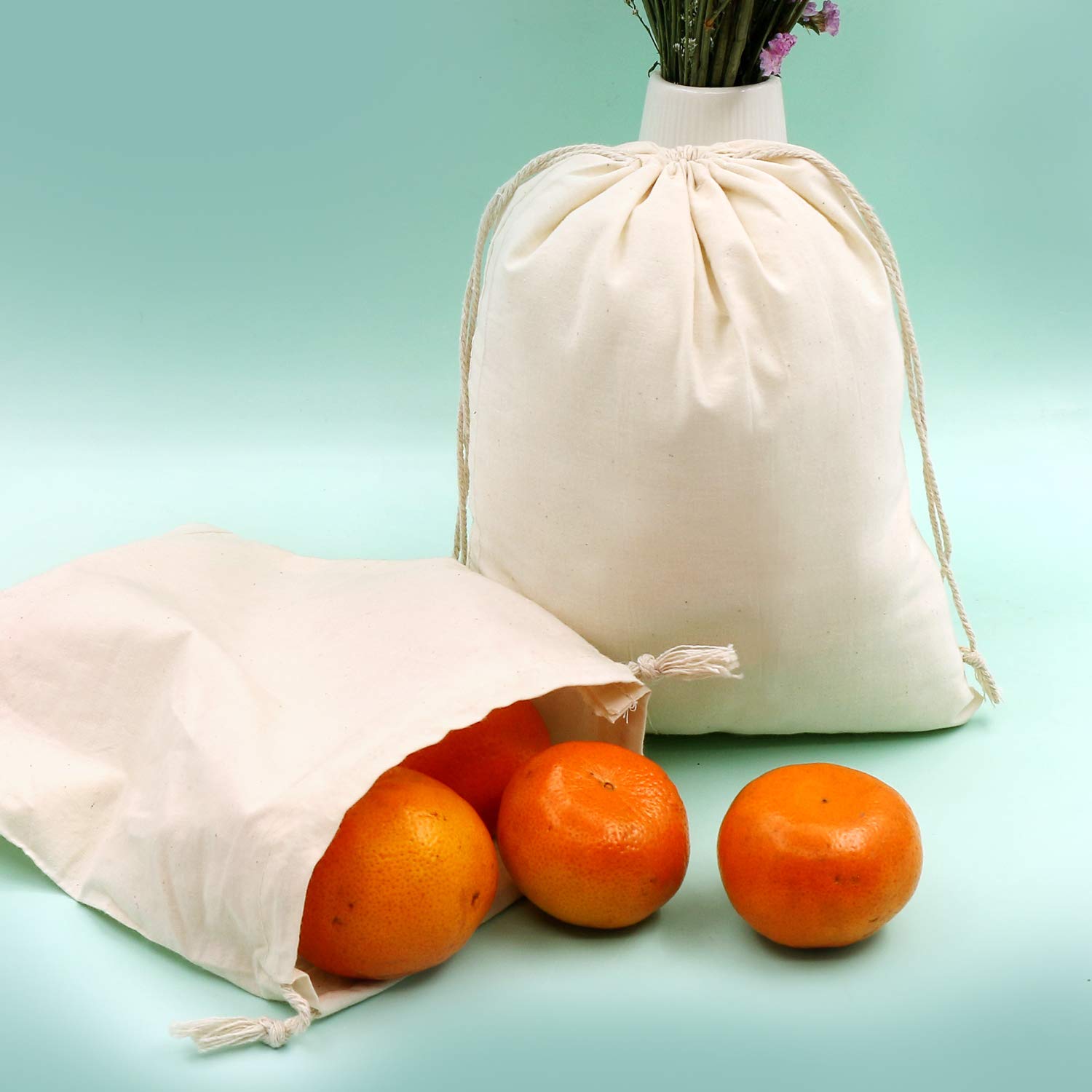 20 Sacchetti In Mussola Di Cotone - Riutilizzabili Con Coulisse, 20x25cm