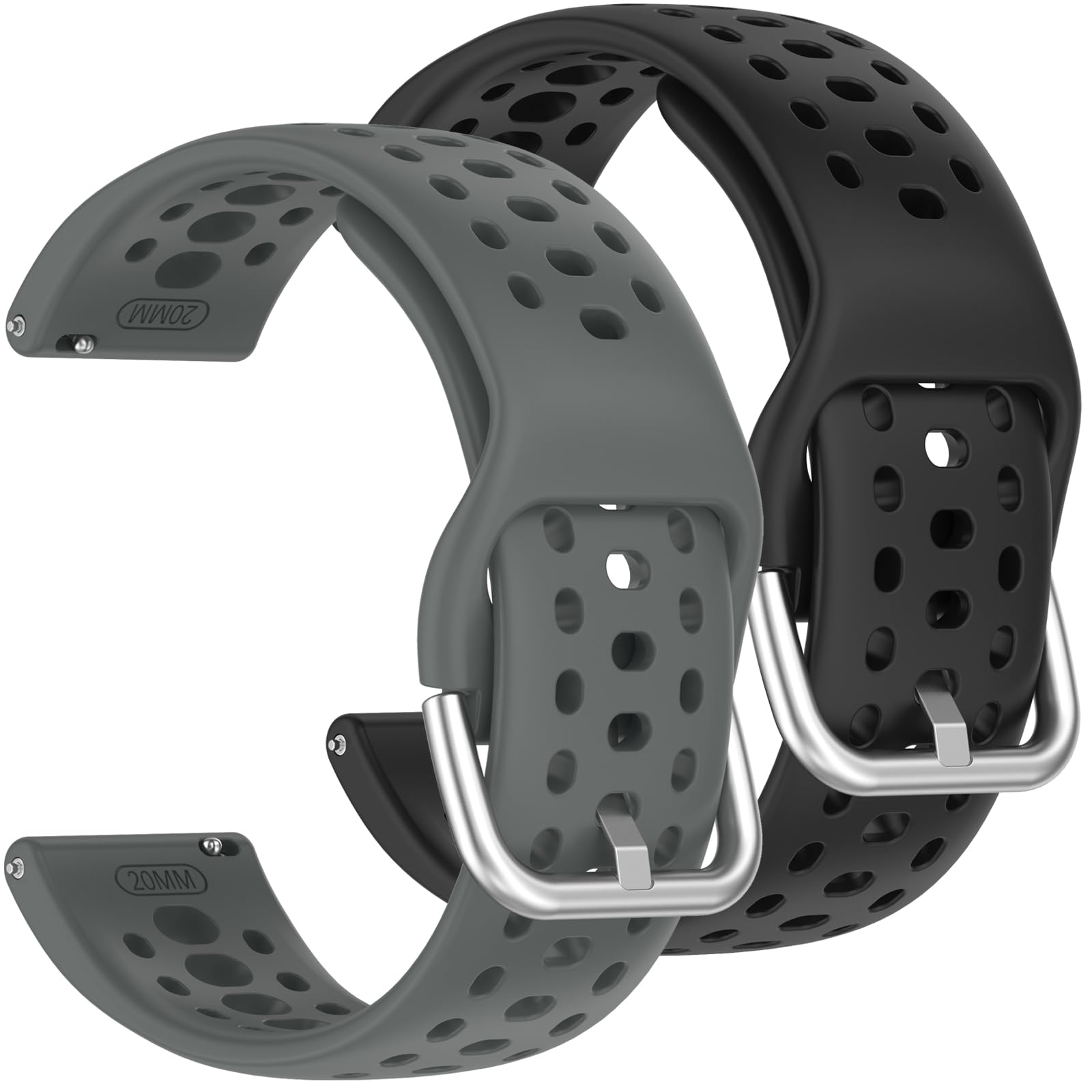Correa para Amazfit Active 2/Active 2 Square, [2 Pack] Correa de Silicona Suave y Ajustable, Transpirable Impermeable Banda de Repuesto Pulseras de Reloj, Gris + Negro