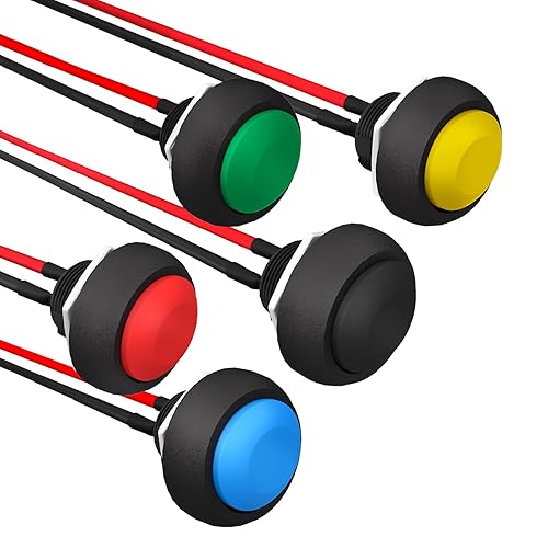 Vista 9 de APIELE Interruptor de botón momentáneo de 0.472 in Mini interruptor redondo impermeable 1A 250V AC SPST NO 2 Pin PBS-33B con cable pre-soldado 6