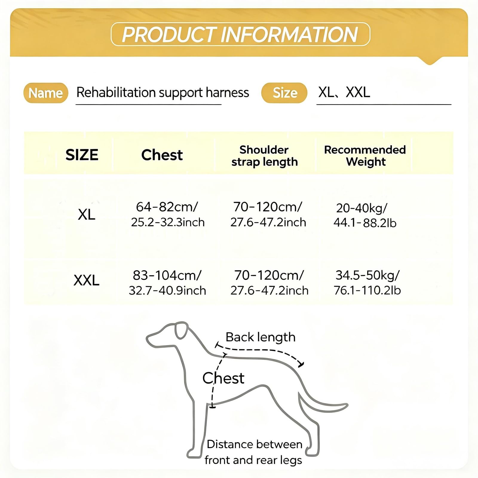 Imbracatura per cani da 34,5-50 kg, per riabilitazione completa del corpo con maniglie, supporto per gamba anteriore e posteriore per cani feriti, artrite e displasia dell'anca post-intervento