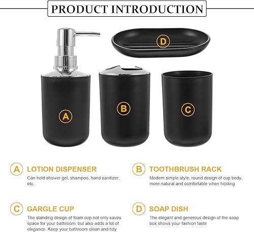 Miniatura 5 de Juego de baño dispensador de jabón de mano negro Soporte para cepillo de dientes blanco Decoración negra Dispensador de botellas de jabón