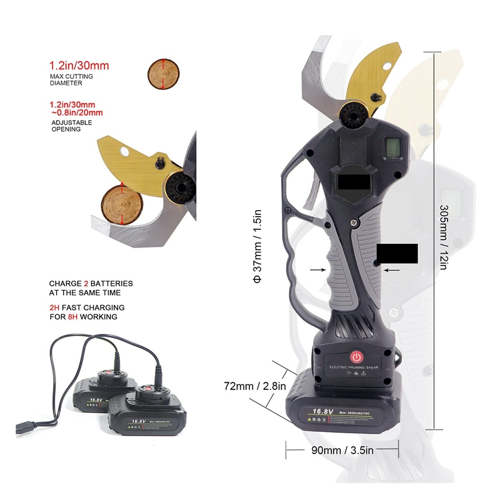 Podadora eléctrica inalámbrica, Tijeras de podar de Iones de Litio de 16,8 V, Cortador eficiente de Ramas de poda de bonsái para árboles frutales, paisajismo (Poste de Tijeras (Caja))