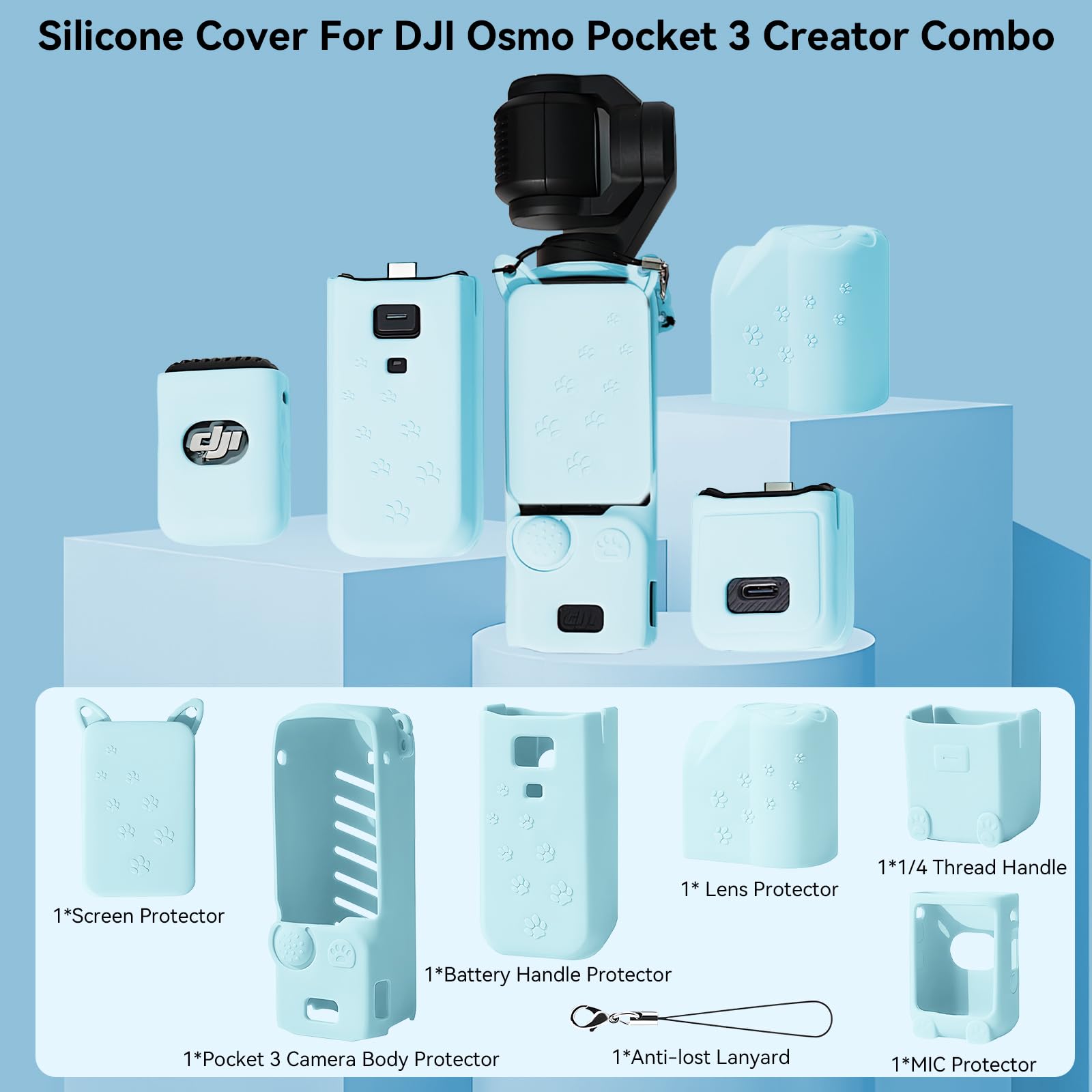 Debmale Pocket 3 Silicone Case Cover: Sleeve Protective Cover Lens Protector Compatible with Vlogging Camera DJI Osmo Pocket 3 Creator Combo Accessories (Light Blue)