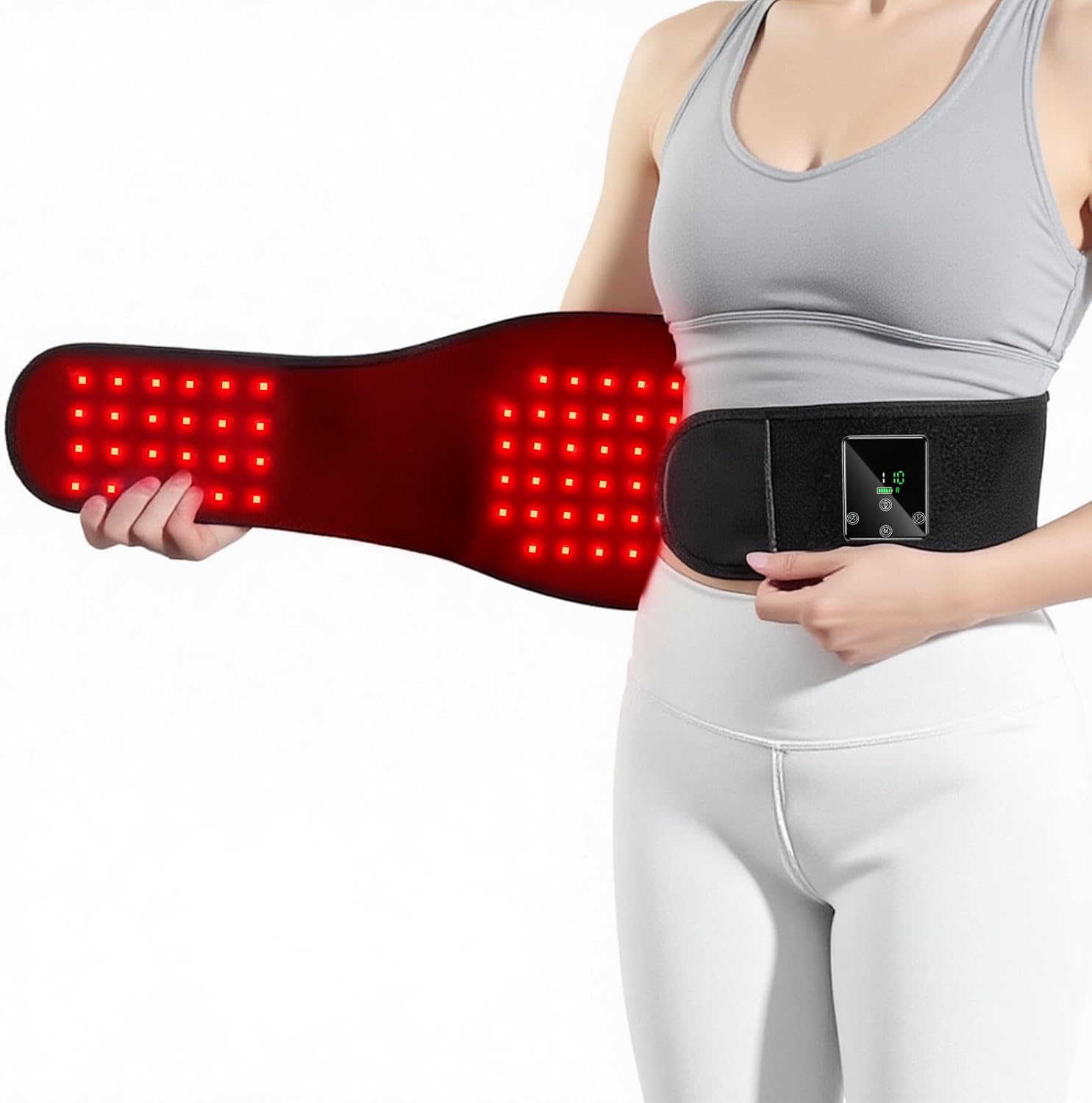 Portable Red Light Therapy Belt for Back Pain & Abdomen, 5000mAh Cordless with Dual-Zone Control, 10/20/30 Min Timer, 10Hz Pulse for Muscle Recovery, Home Office Use, Gift for Parents