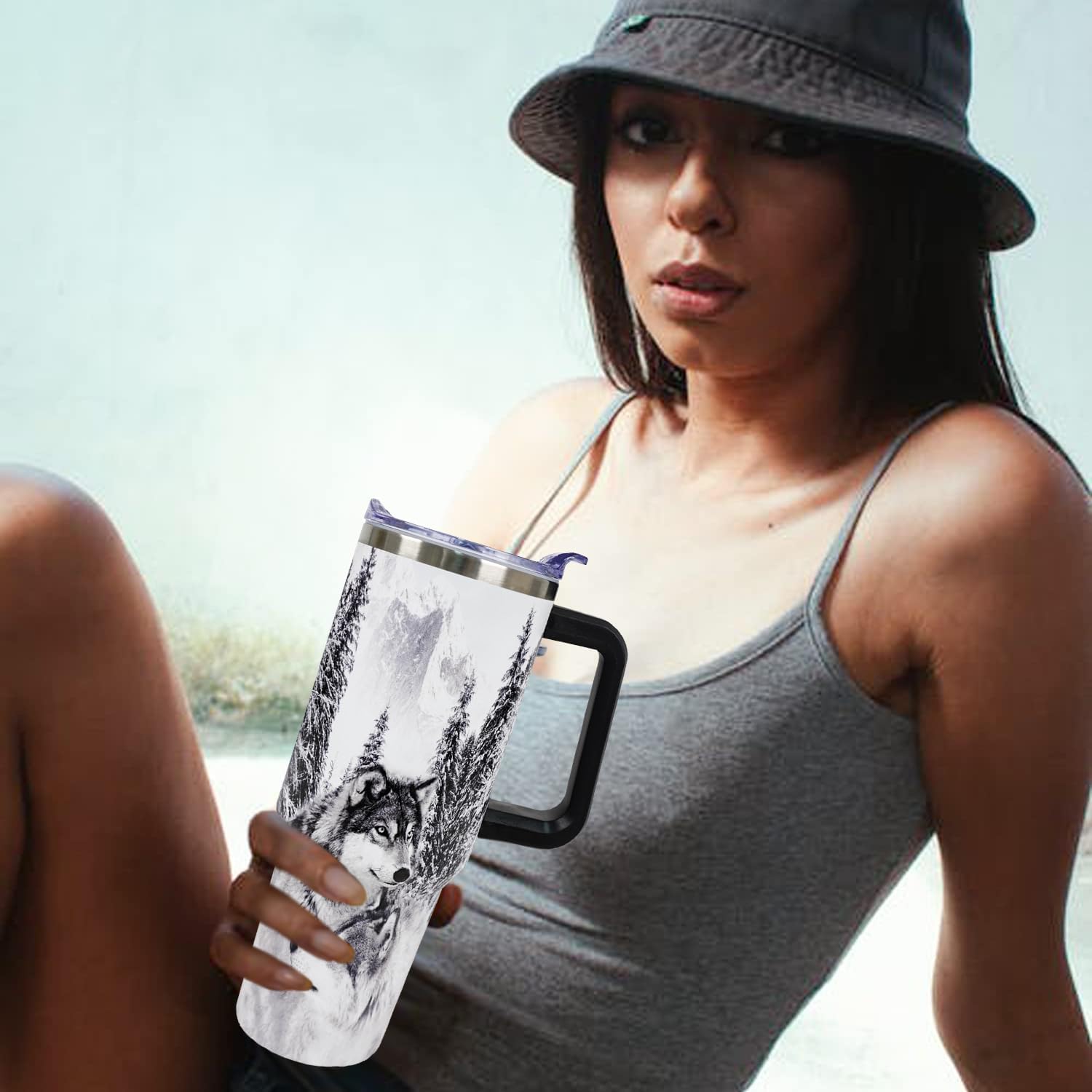 Wolf Lovers Gifts Wolf Tumbler Cup With Lid and Straw 40OZ Stainless Steel Insulated Travel Mug Water Bottle - Image 7