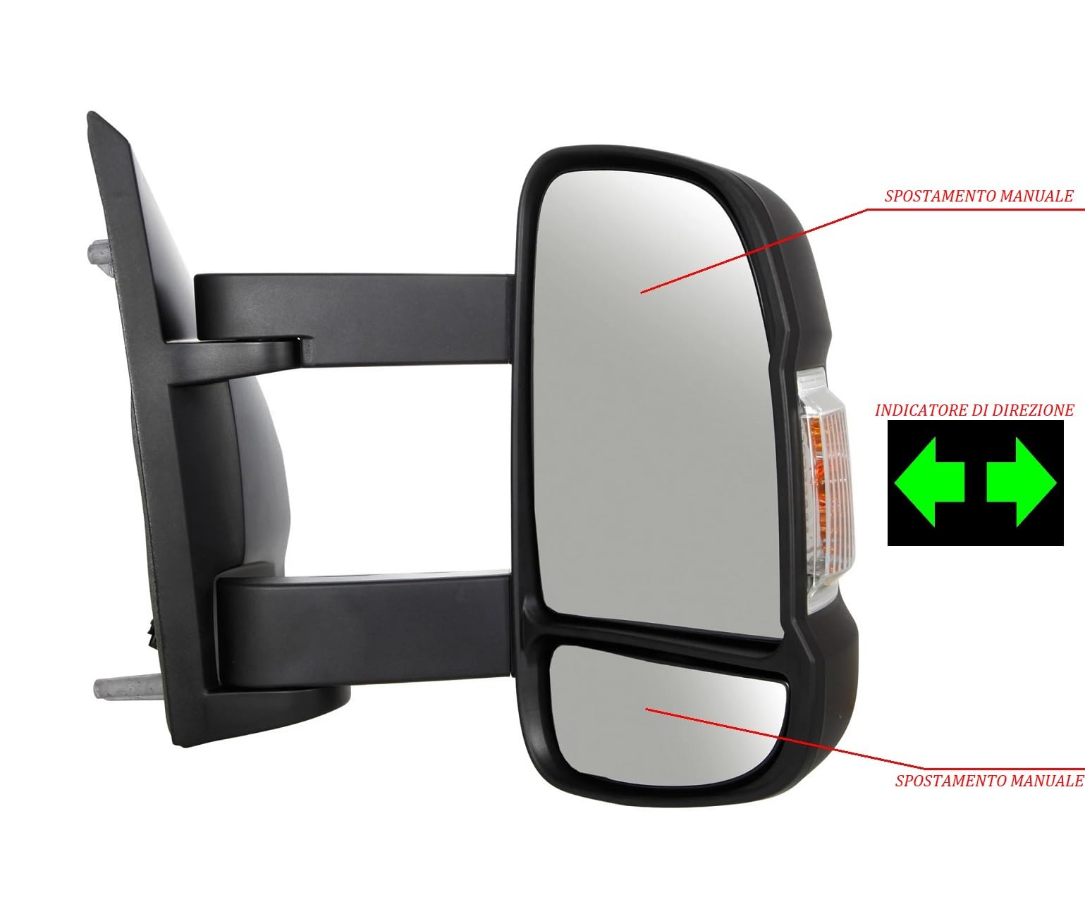 Specchietto Manuale Destro CAMPER DUCATO Retrovisore DX Dal 2006-2024 Braccio lungo,Freccia Integrata