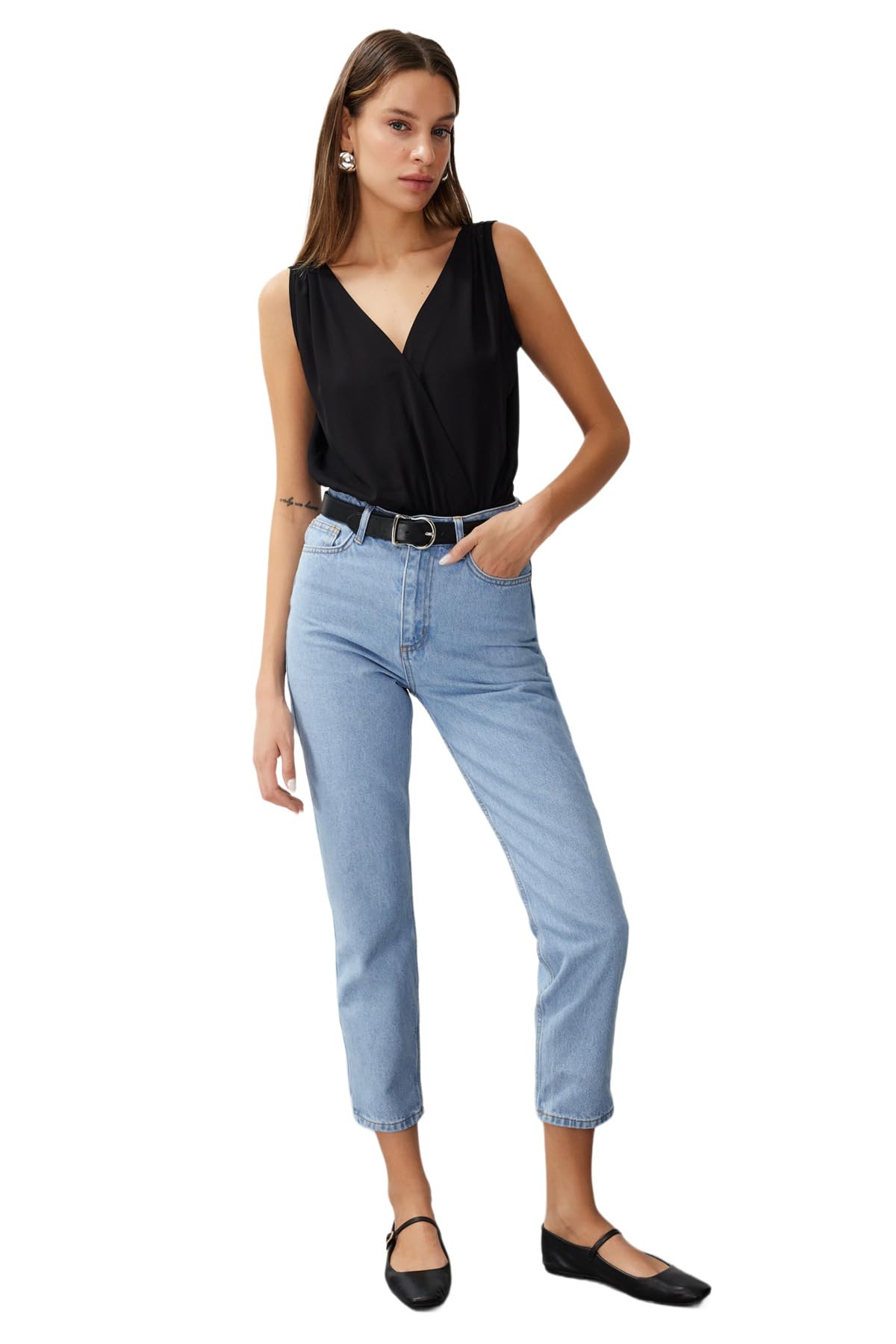 Trendyol Woman Basics High Waist Straight Leg Mom Jeans Blau