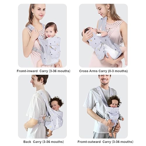 Miniatura 5 de Portabebés 4 en 1 para recién nacidos hasta niños pequeños, suave portabebés para recién nacidos, correa para el hombro con rejilla transpirable