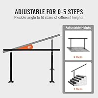 Vista 4 de VEVOR Kit de barandilla para escaleras al aire libre, pasamanos de 5 pies de 0 a 5 escalones, barandilla de aluminio negro de ángulo ajustable