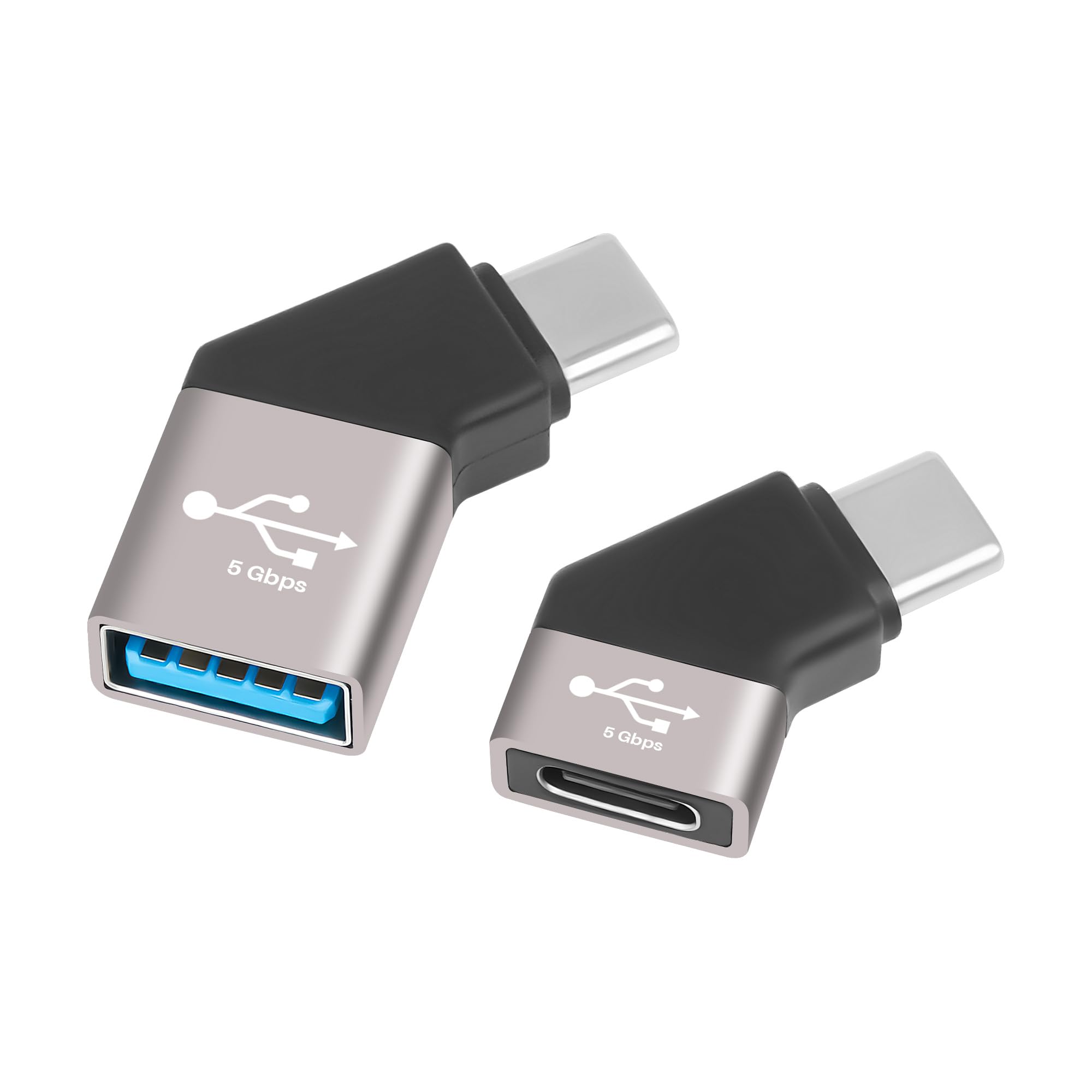 USB-C to USB Adapter 2Pack, [45 Degree Angled Design, Side-by-Side Use] 1*USB C 3.1 Male to Female &amp; 1*USB C 3.1 Male to USB A Female OTG Converter Connector Supports Charging &amp; 5Gbps Data Transfer
