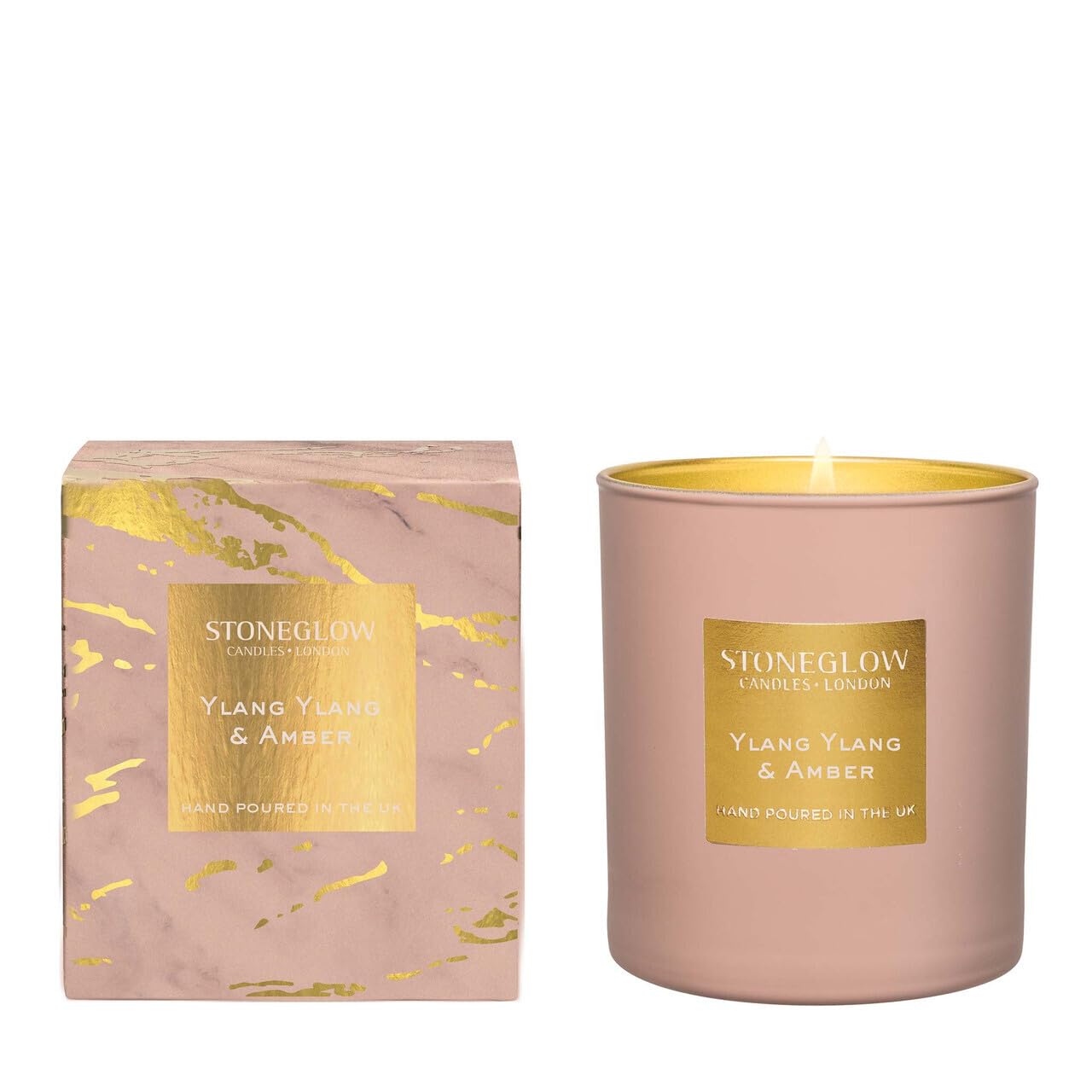 Stoneglow Luna Collection - Ylang Ylang & Amber 220 Grams Scented Candle of Oriental Flowers accords of ylang ylang, Jasmine, iris, Dark Amber, Ginger, Black Pepper and Cinnamon - Pink & Gold