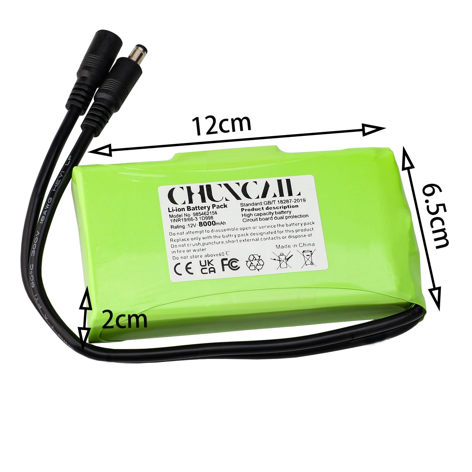 Batería de iones de litio de 12 V, 8 Ah, fuente de alimentación móvil, batería de gran capacidad, audio con cabezal CC e indicador de alimentación para luz LED, proyecto de bricolaje, paquete de