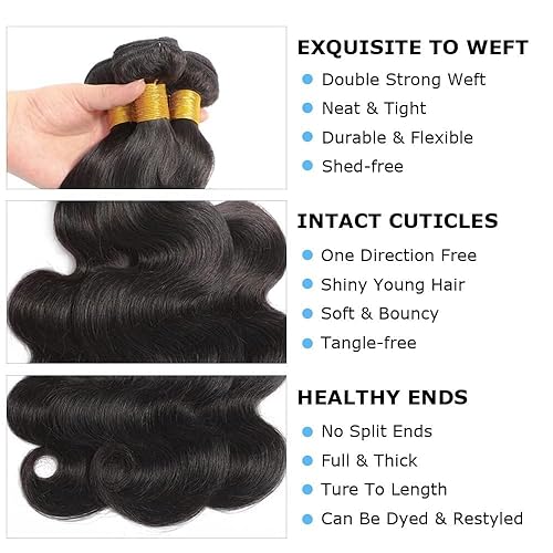 Miniatura 5 de Paquetes de cabello humano ondulado de 16, 16, 16, 16 pulgadas, paquetes de cabello humano grado 10A, 100% sin procesar, cabello virgen brasileño,