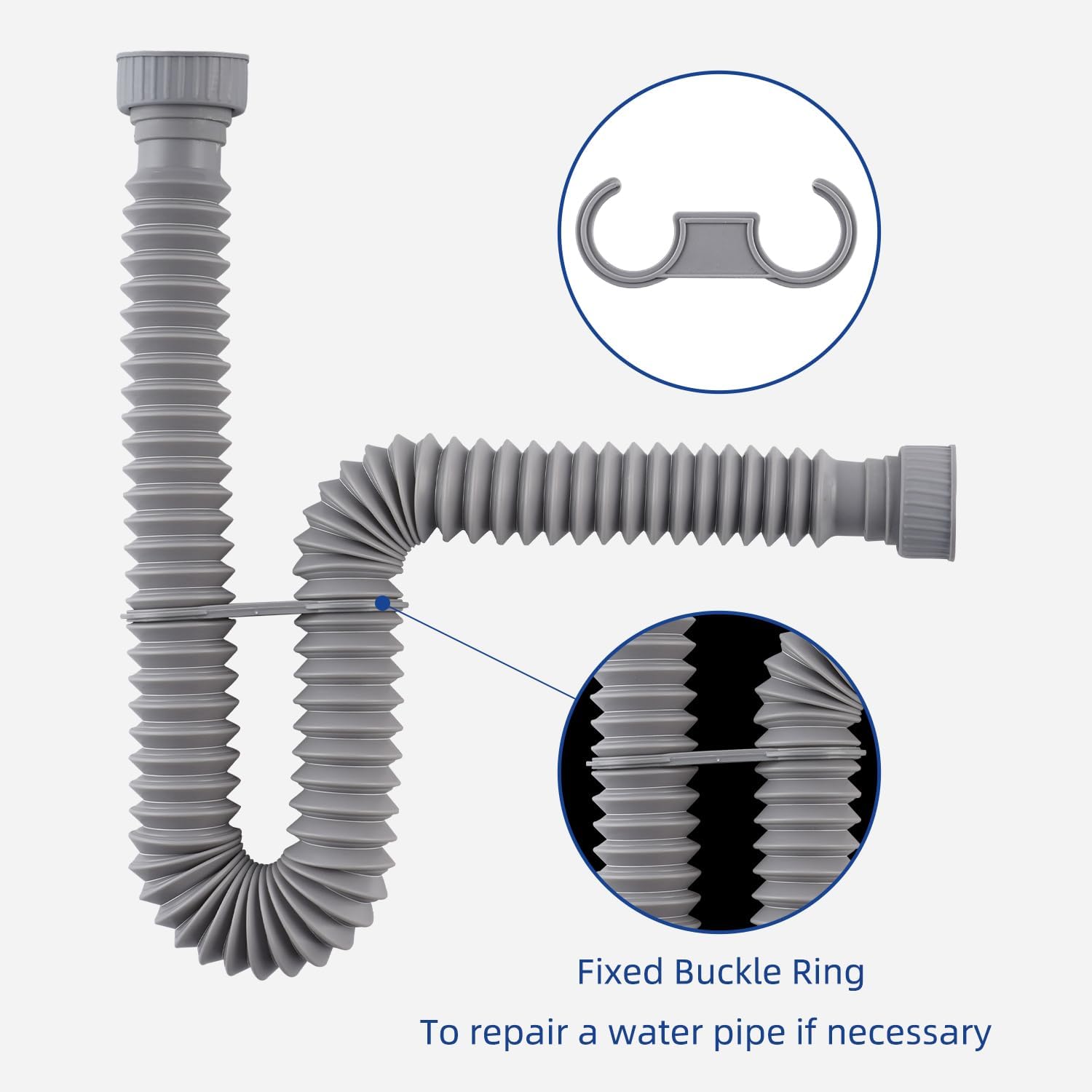 iFealClear 2 Pack P-Trap Drain Pipe, Flexible Sink Drain Pipe with 4 Rubber Sealing Rings, Expandable 11"-34.5" P Trap Tube Fits 1-1/2'', 1-1/4'' Holes for Kitchen, Bathroom, Garbage Disposal, Gray