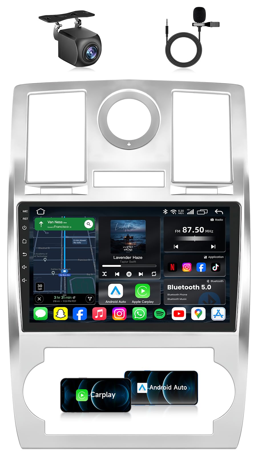 [4Core+64GB] Car Radio Stereo for Chrysler 300 300C 2005-2010: 9" Upgrade 5G WiFi 1280 * 800 Touchscreen Head Unit Wireless Carplay Android Auto