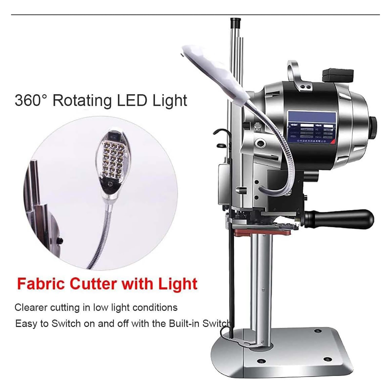 Taglierina Elettrica Industriale per Tessuti, Macchina da Taglio Verticale A Lama Dritta per Tessuti, 1200 W con Funzione di Affilatura/Luce LED, per Materiali Spessi, 15in