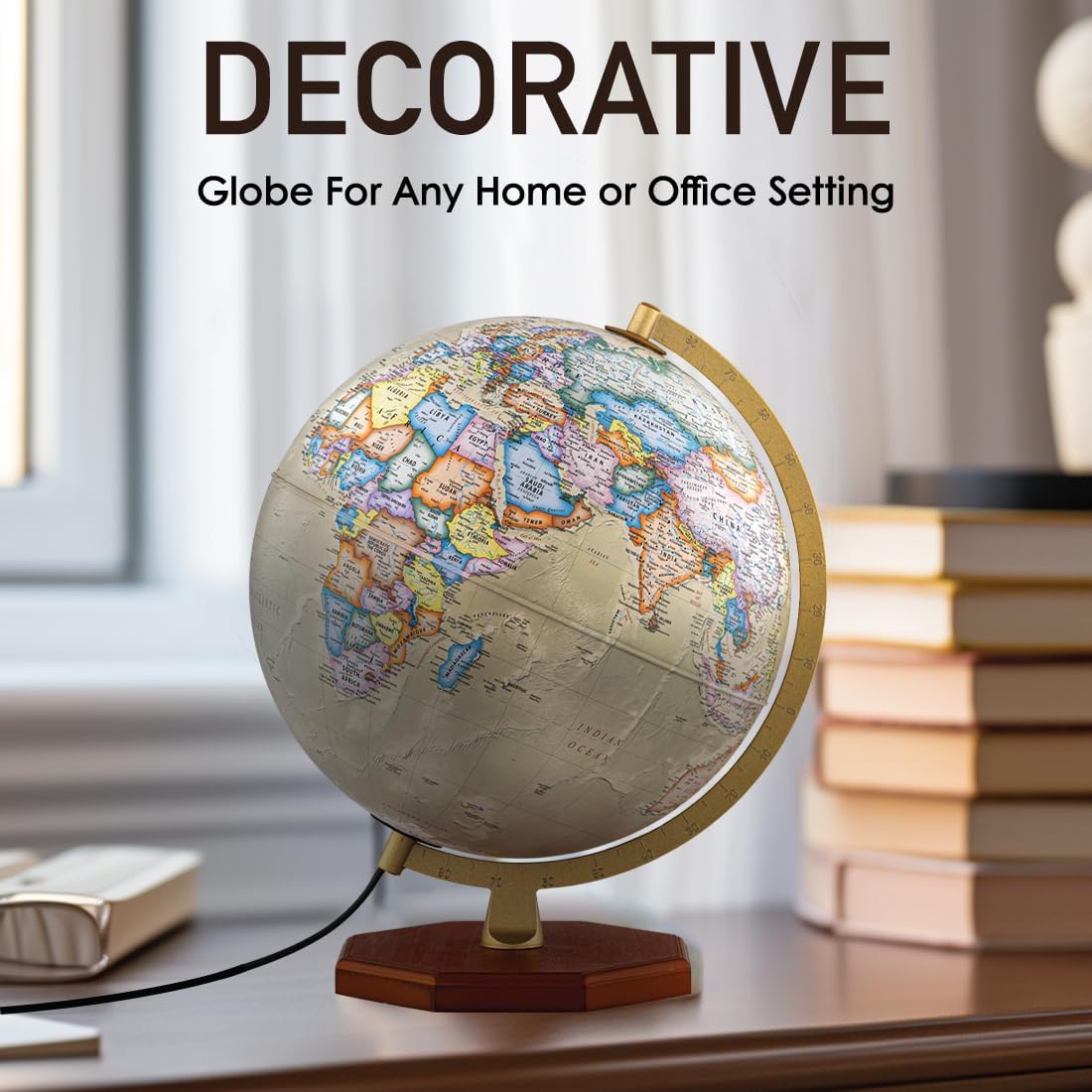 Waypoint Geographic Voyager Plus Illuminated Globe, 12" Antique Ocean-Style, Up-to-Date Light-Up World Globe for Home and Office Decor, 16“ H x 13.5“ W x 12“ D