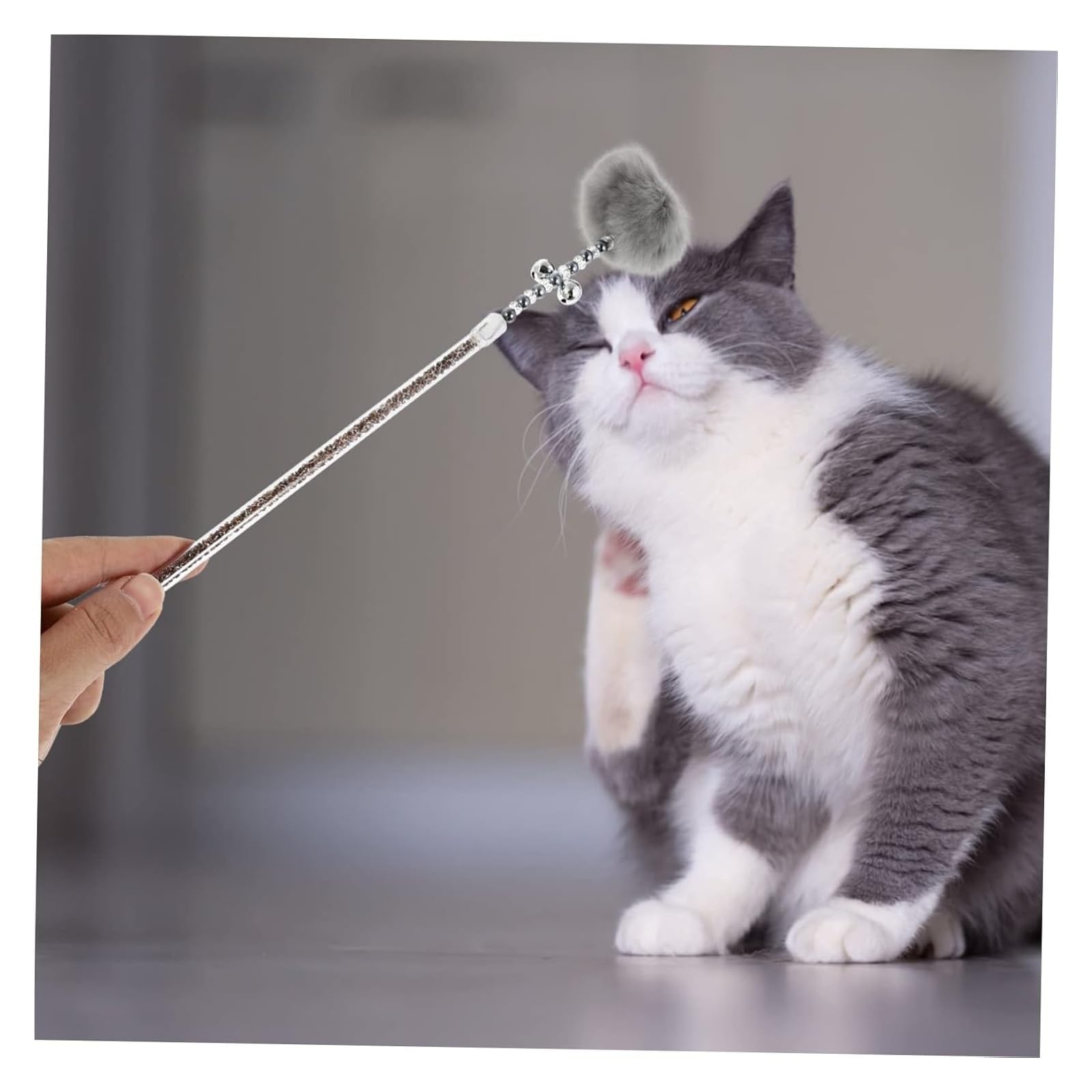 Katzen-Spielzeug, 2 Stück Plüschbälle Interaktives Zauberstabspielzeug(White,35.00X3.00X3.00CM)