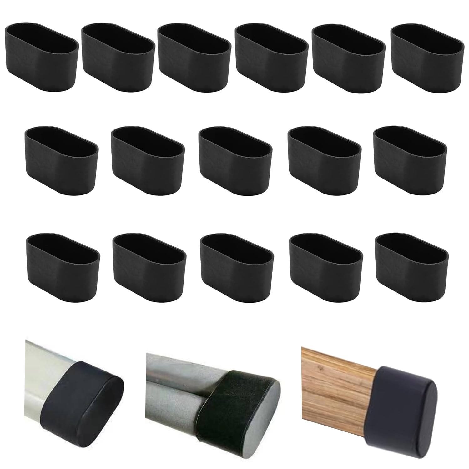 16Pcs Oval 15x25mm Silicone Chair Leg Floor Protector, Black Chair Leg Caps, Furniture Foot Protectors, Stool Leg caps to Prevent Hardwood Floor Scratches and Reduce Noise