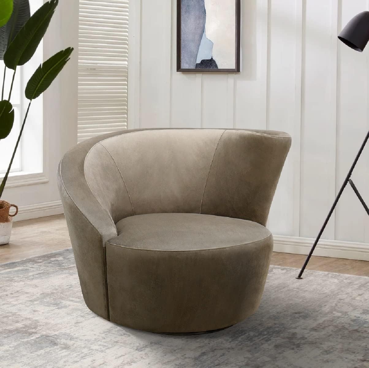 Pasargad Home Vicenza Premium Velvet Upholstered Swivel Chair, Mocha, Crescent Modern Single Club Sofa Chair, Backrest Armchair - for Living Room Bedroom, Luxury Room