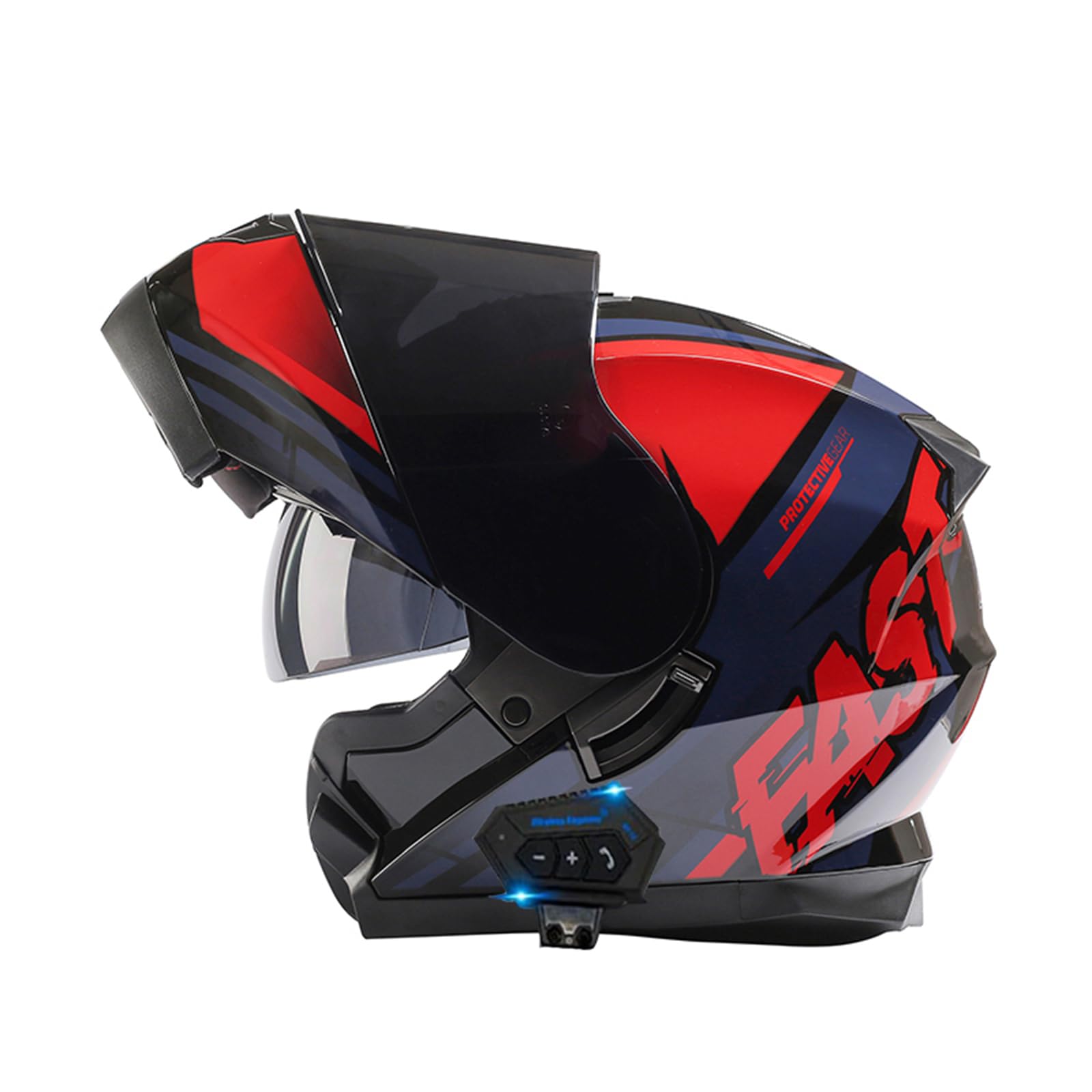 ZHTBATE Bluetooth Integrated Modular Flip Up Front Motorcycle Helmet ECE Approved Motorbike Crash Modular Helmet with Anti-Fog Dual Visors