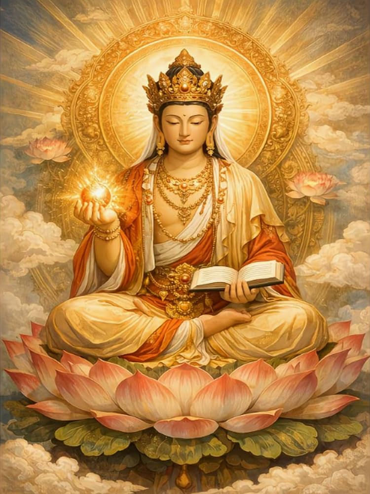 Weiniuniu Cross Stitch Kits Religious Bodhisattva Statue 11CT Adults Beginners Pattern Pre-Printed Fabric DIY Stamped Embroidery Kit Wall Art Decor-40X50 cm