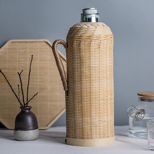 Miniatura 3 de DOITOOL Botella de agua de acero inoxidable Hervidor térmico Dispensador de café Estilo chino tradicional tejido a mano de ratán Botella térmica