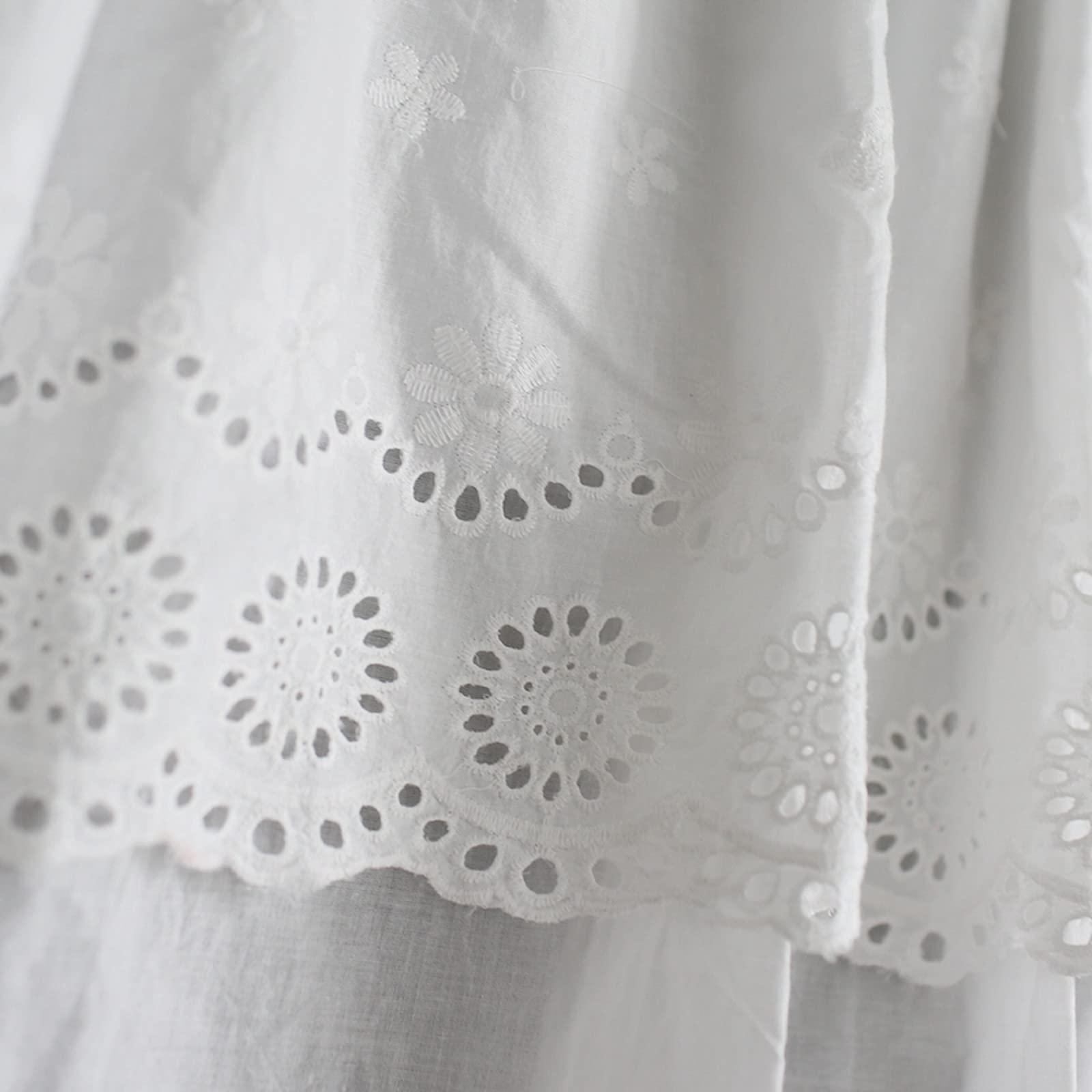 A.Monamour Rideau de Cuisine Court Petit Fenêtre en Coton Blanc Semi-Transparent Dentelle Broderie Florale Rideau Brise-bise Rideaux à Disques Cantonnières Demi Rideau Passe-Tringle Bistro Café