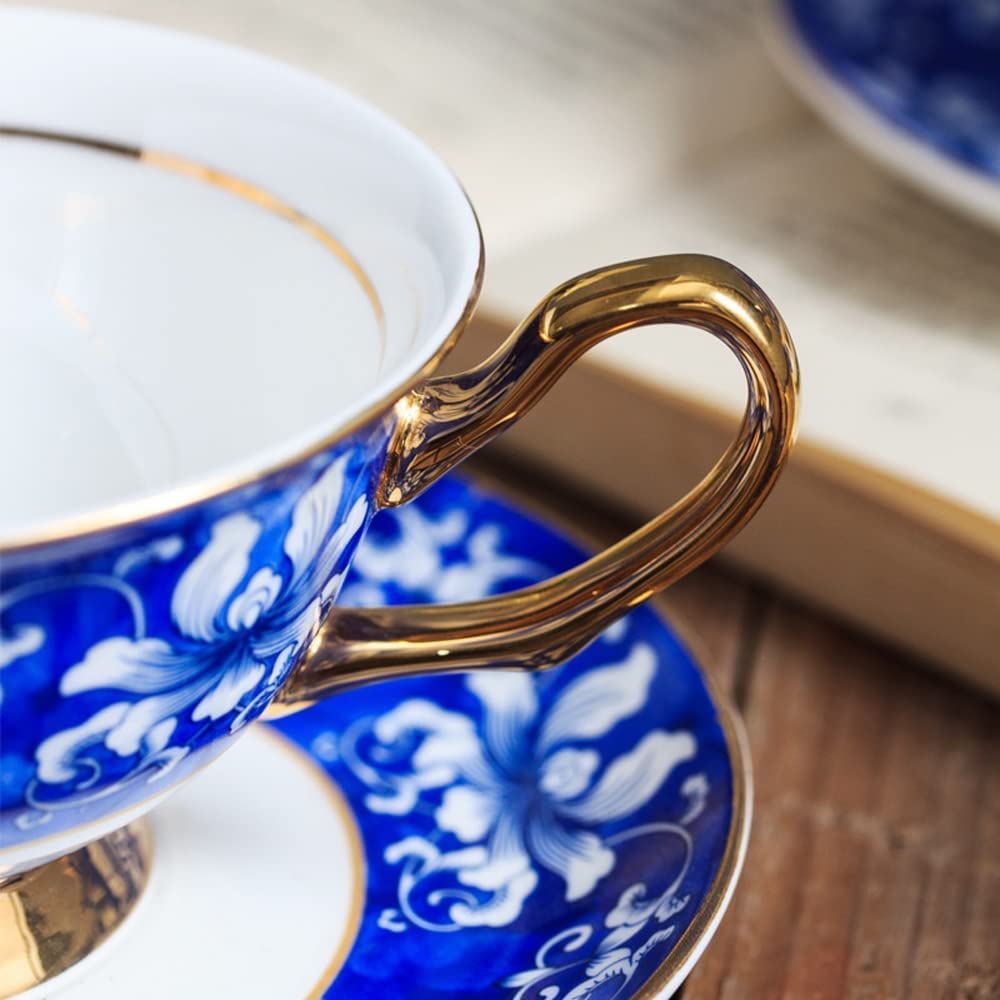 Filiżanka kawy ze złotym uchwytem wielokrotnym użyciem niebiesko -biały porcelanowy w chińskim stylu herbata Izolowana kawa Ceramiczna 6 uncji kawa zestaw kawy