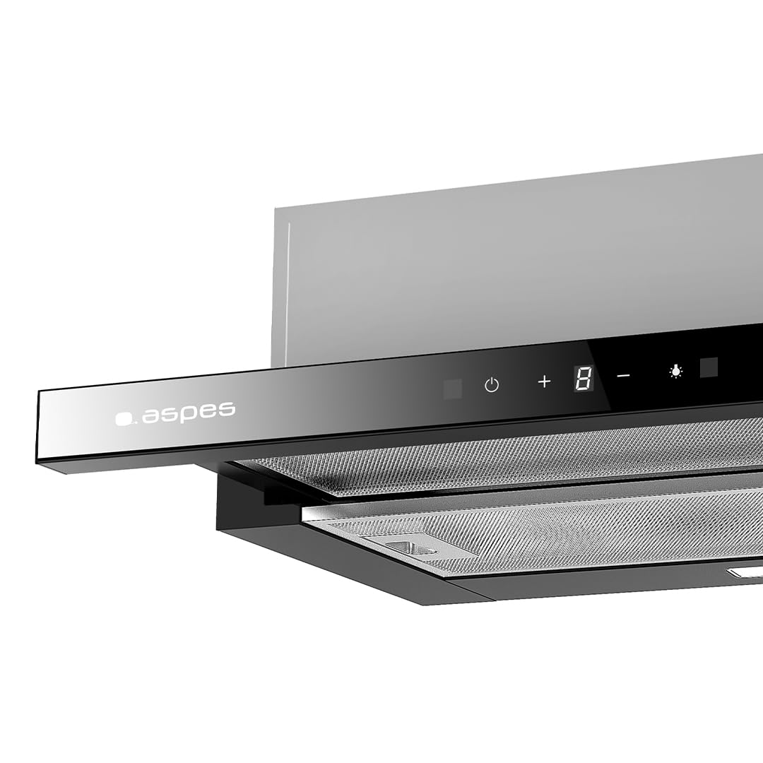 Aspes Campana Extractora Telescópica 60cm, Cristal Negro, ACPE602ADX. Potencia 372m3/h, 3 Velocidades, 2 Filtros, 65 dB Nivel Sonoro, Control Táctil, Filtro apto para Lavavajillas