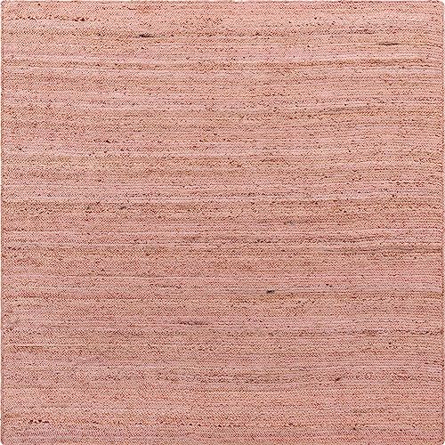 Image of Unique Loom Braided Jute Collection Area Rug - Dhaka (8' Square, Light Pink)