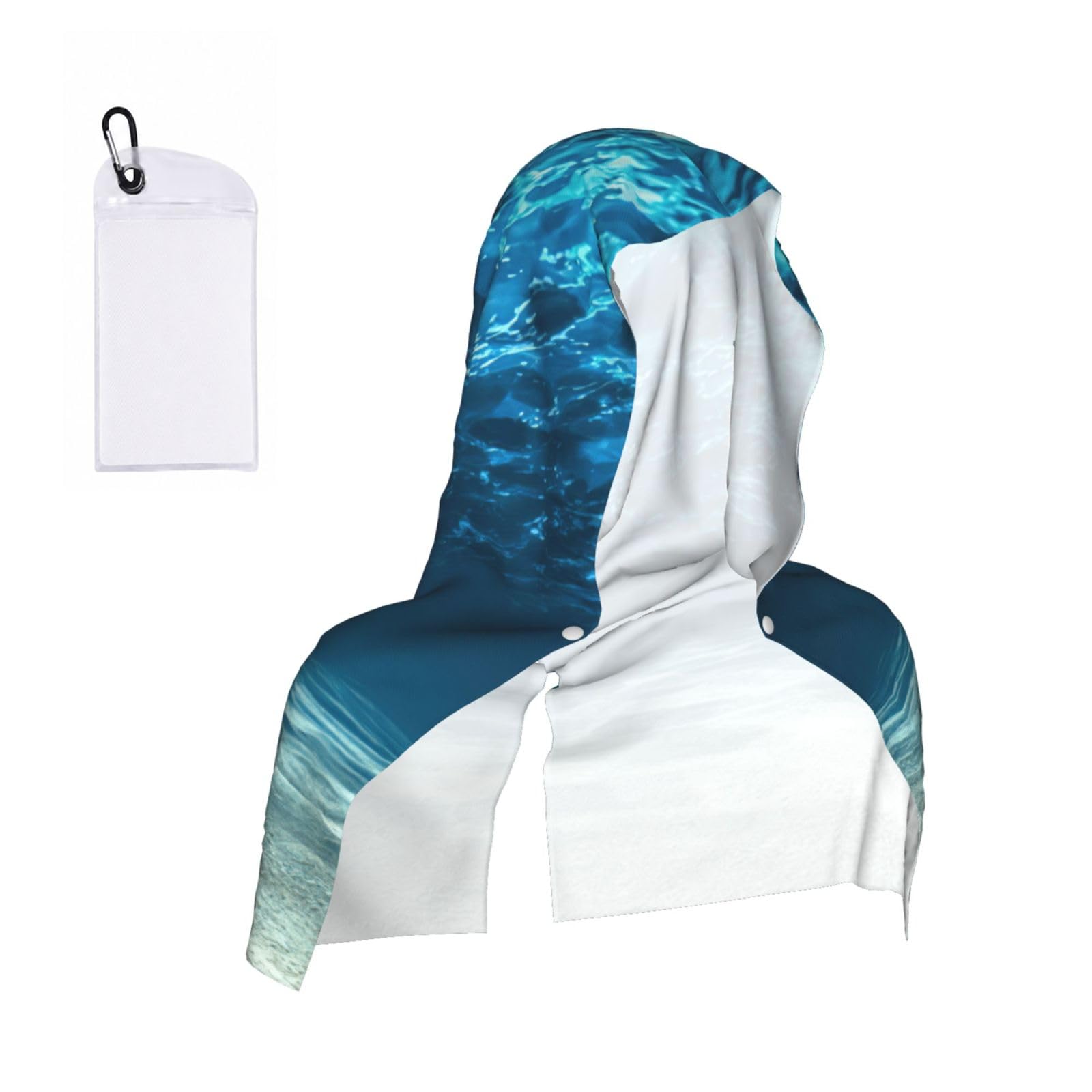 DUWAA Ocean. Print Reusable Hoodie Cooling Neck Wrap, Hot Weather Outdoor Sports Workout Head Towel For Stay Chill