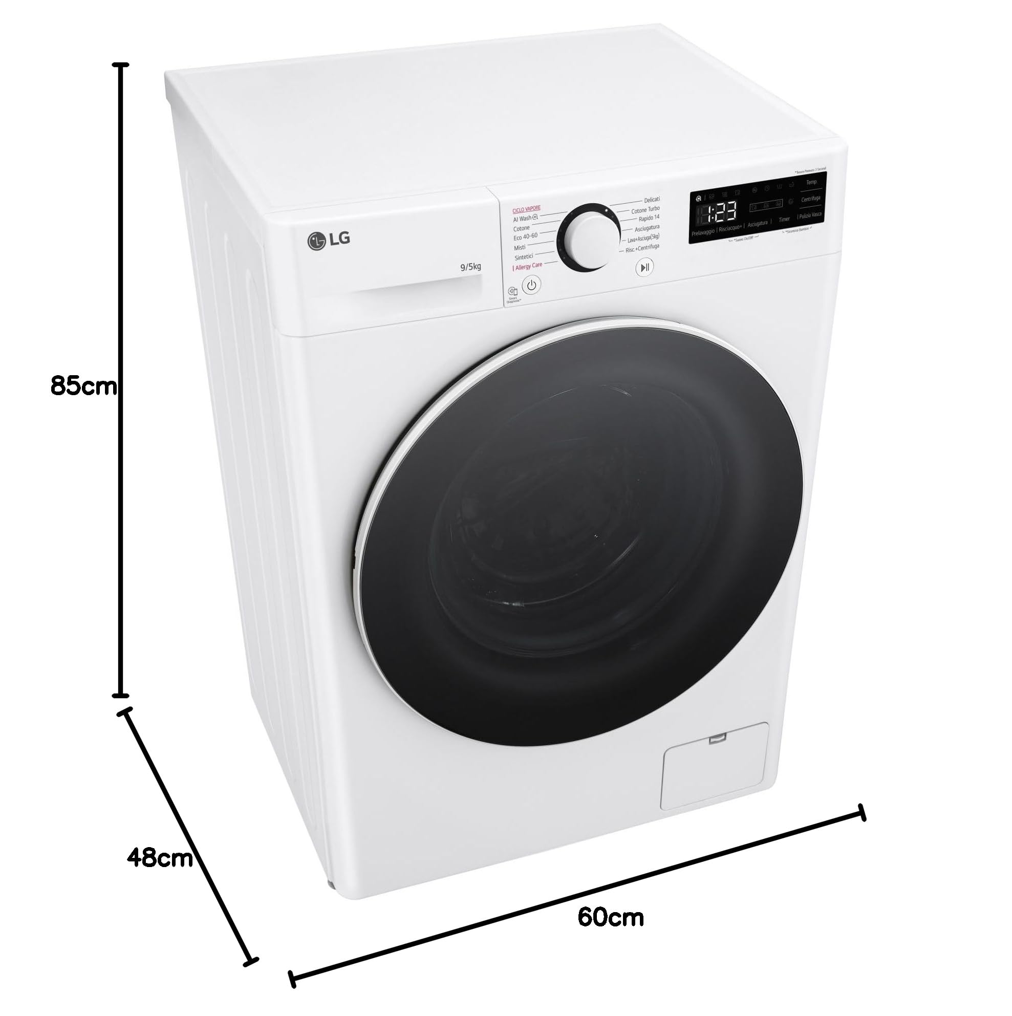 LG D2R5S09TSWW Lavasciuga 9.5 kg, Classe A-10%/E