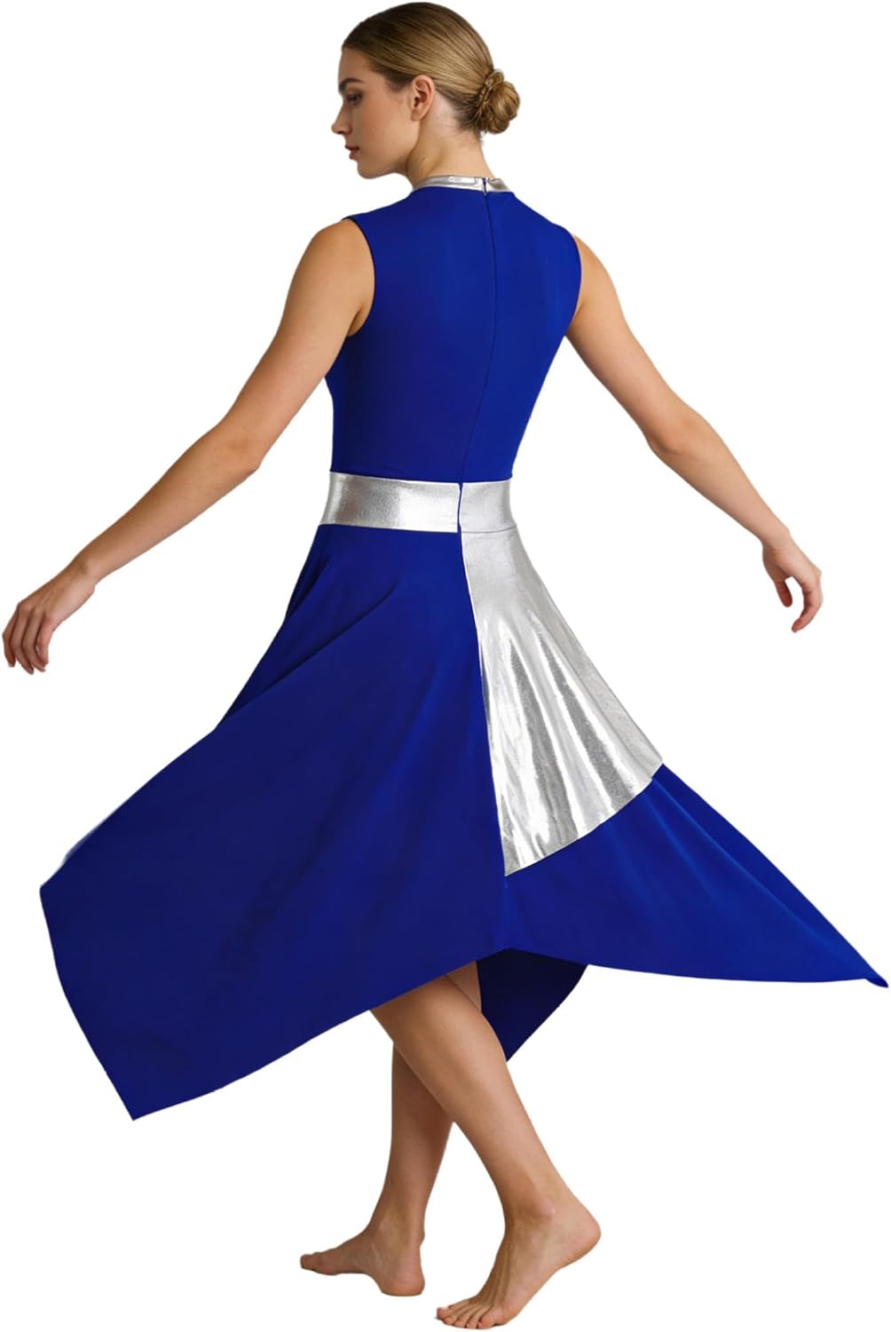 Women's Printed Color Block Praise Dance Dresses Sleeveless Irregular Church Worship Dancewear