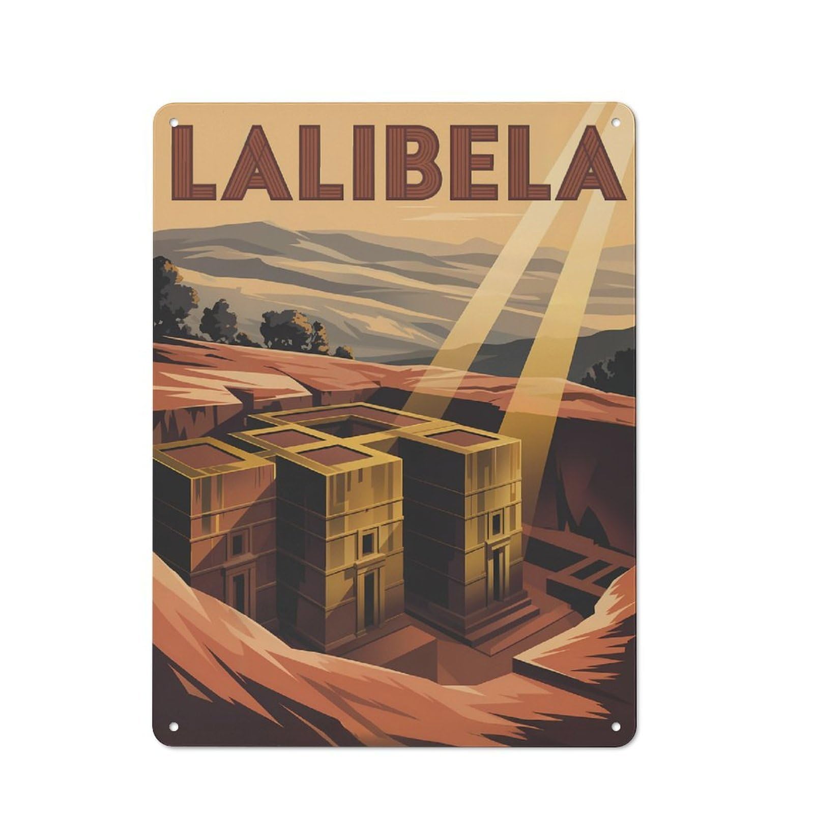 Junmoney Style Retro- Tin Sign 40X30cm Featuring Lalibela, Ethiopia Travel For Hallway Wall, For Garage, Workshop And Man Cave Decoration