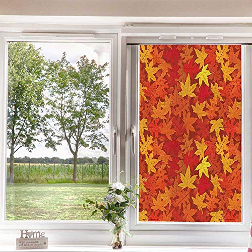 Orange Window Film Privacy Film,Colorful Autumn Fall Season Maple Leaves In Unusual Designs Nature Print Decoration For Bathroom Office Living Room,Burnt 24 Inch X 36 Inch, 24X36 Inch #TOP2